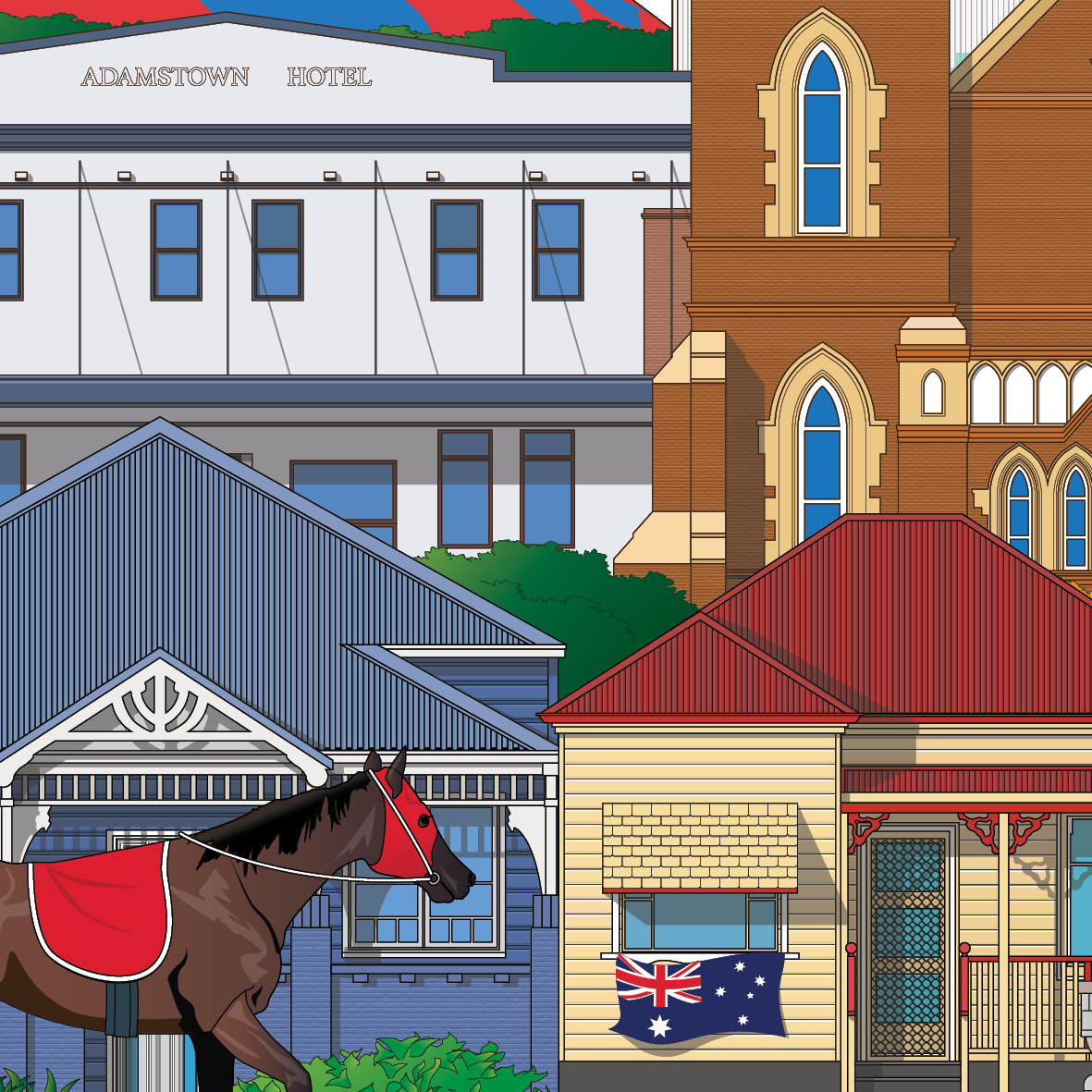 Adamstown and Broadmeadow Newcastle NSW Australia Worldscape souvenir artwork expanded 1