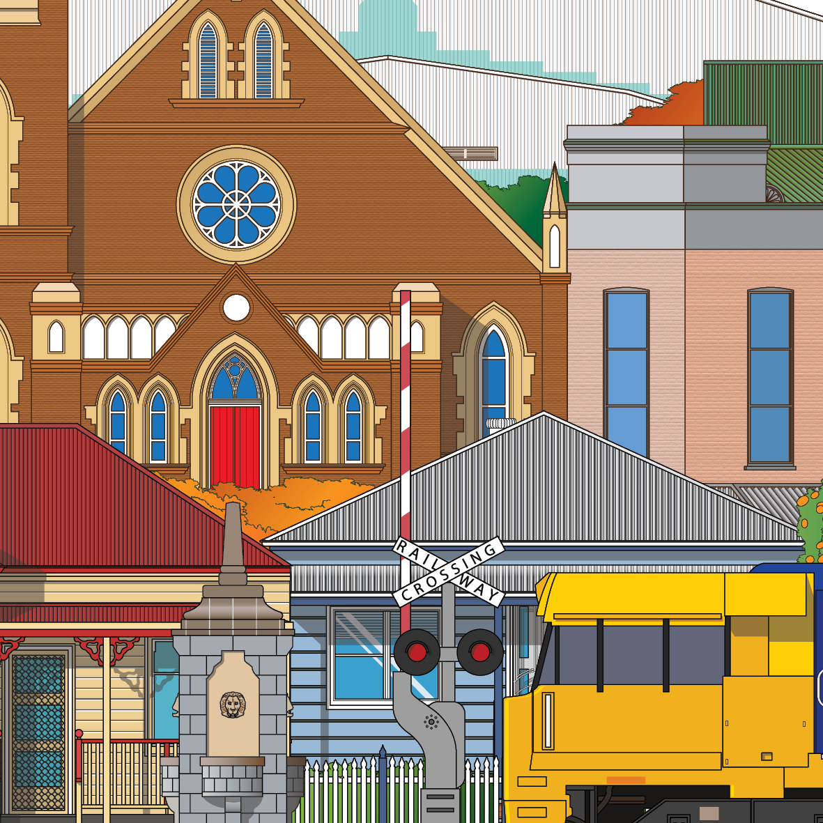 Adamstown and Broadmeadow Newcastle NSW Australia Worldscape souvenir artwork expanded 2
