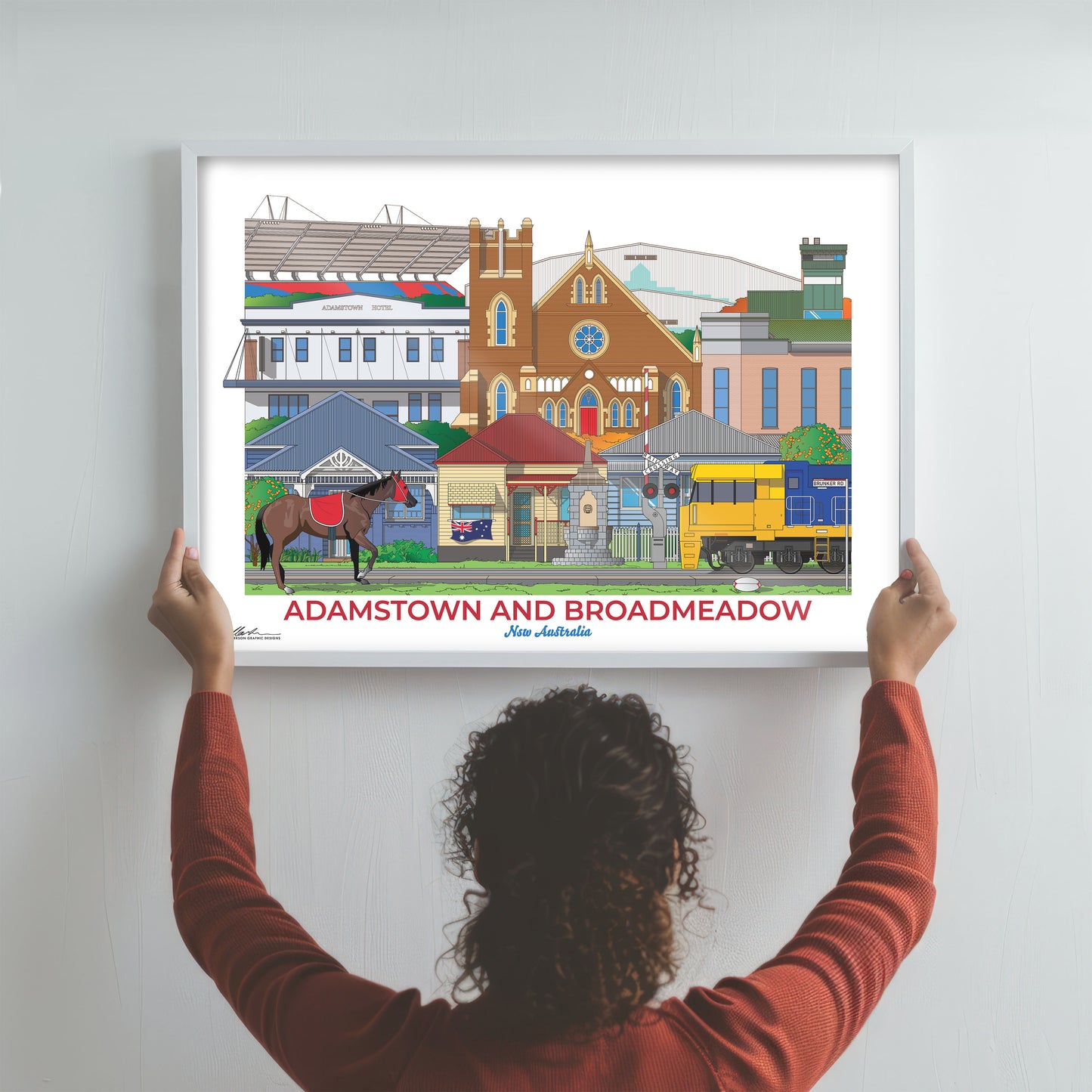 Adamstown and Broadmeadow Newcastle NSW Australia Worldscape souvenir artwork hung on wall
