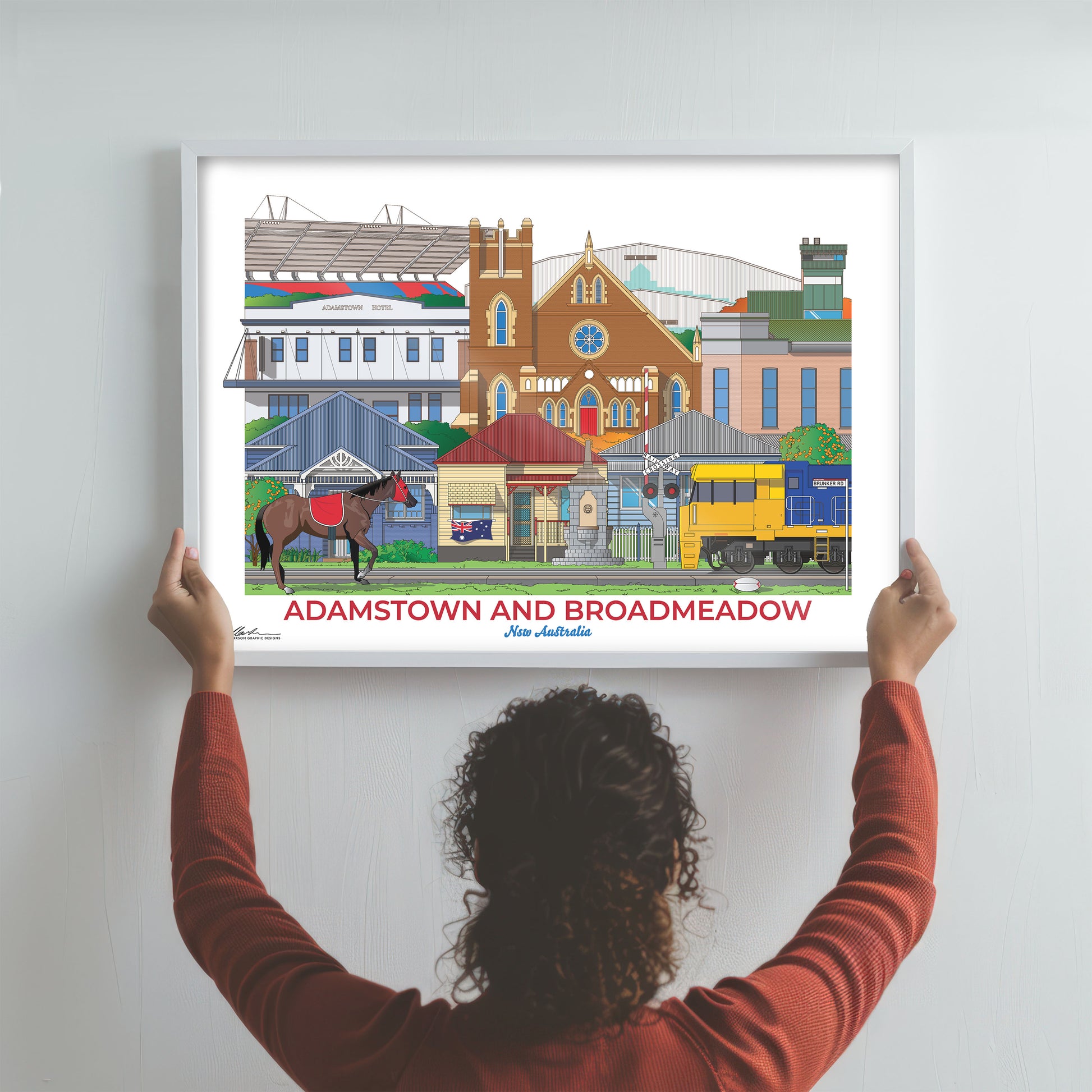 Adamstown and Broadmeadow Newcastle NSW Australia Worldscape souvenir artwork hung on wall