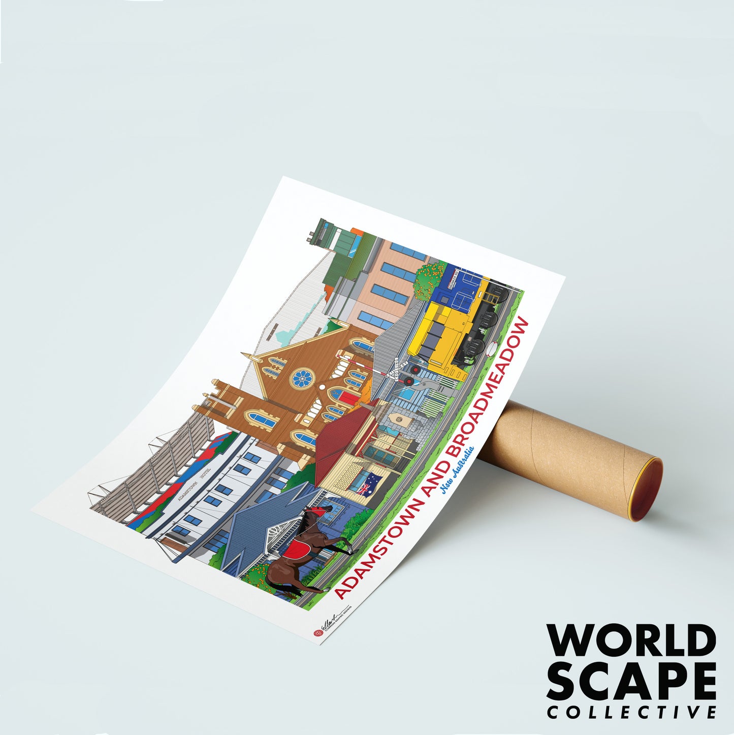 Adamstown and Broadmeadow Newcastle NSW Australia Worldscape souvenir artwork unframed front