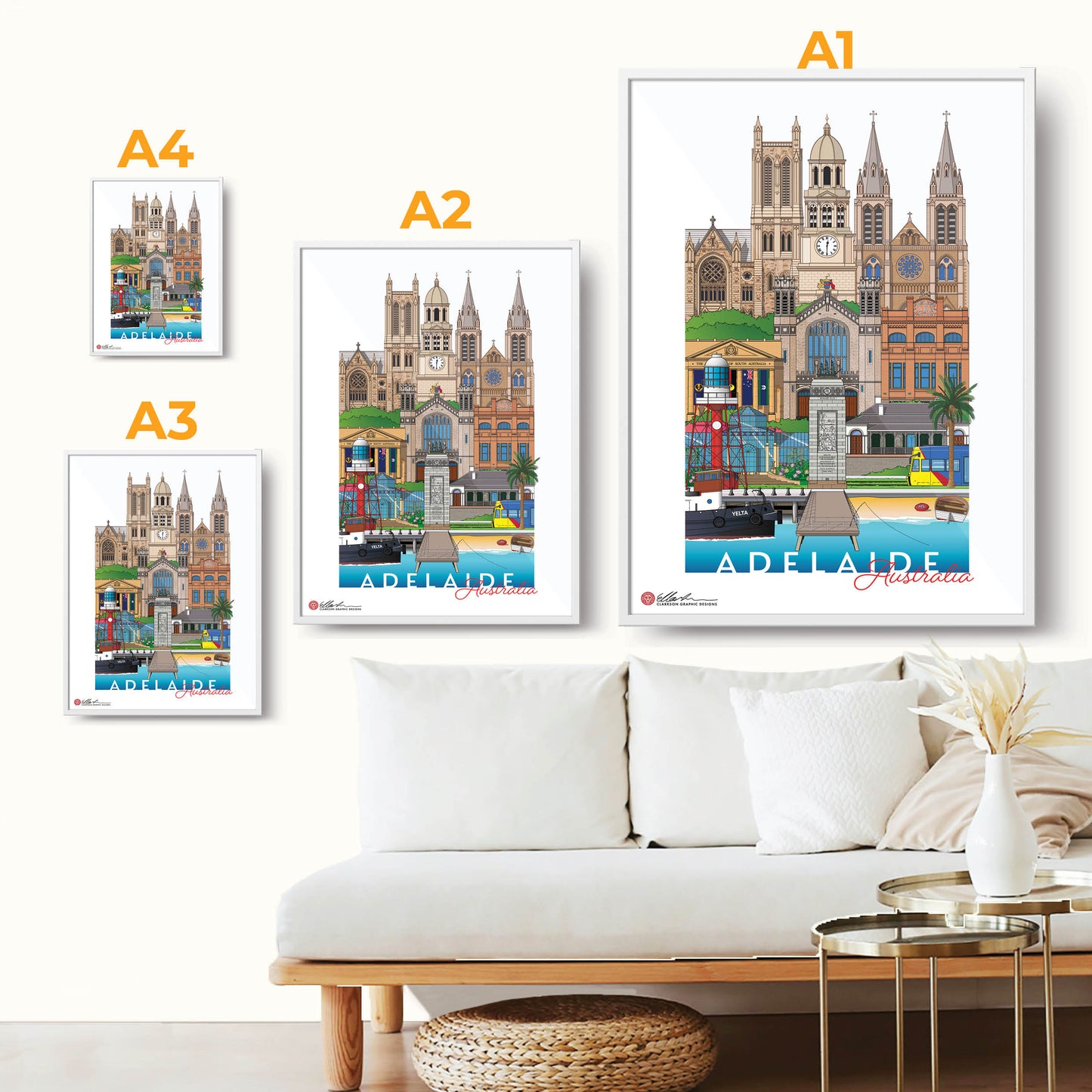 Adelaide South Australia frame sizes hung frames