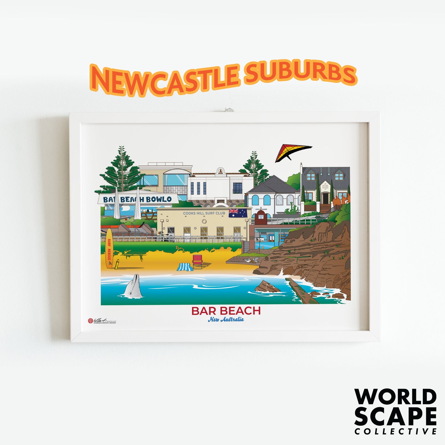 Bar Beach Newcastle NSW souvenir wall art print WORLDSCAPE COLLECTIVE display