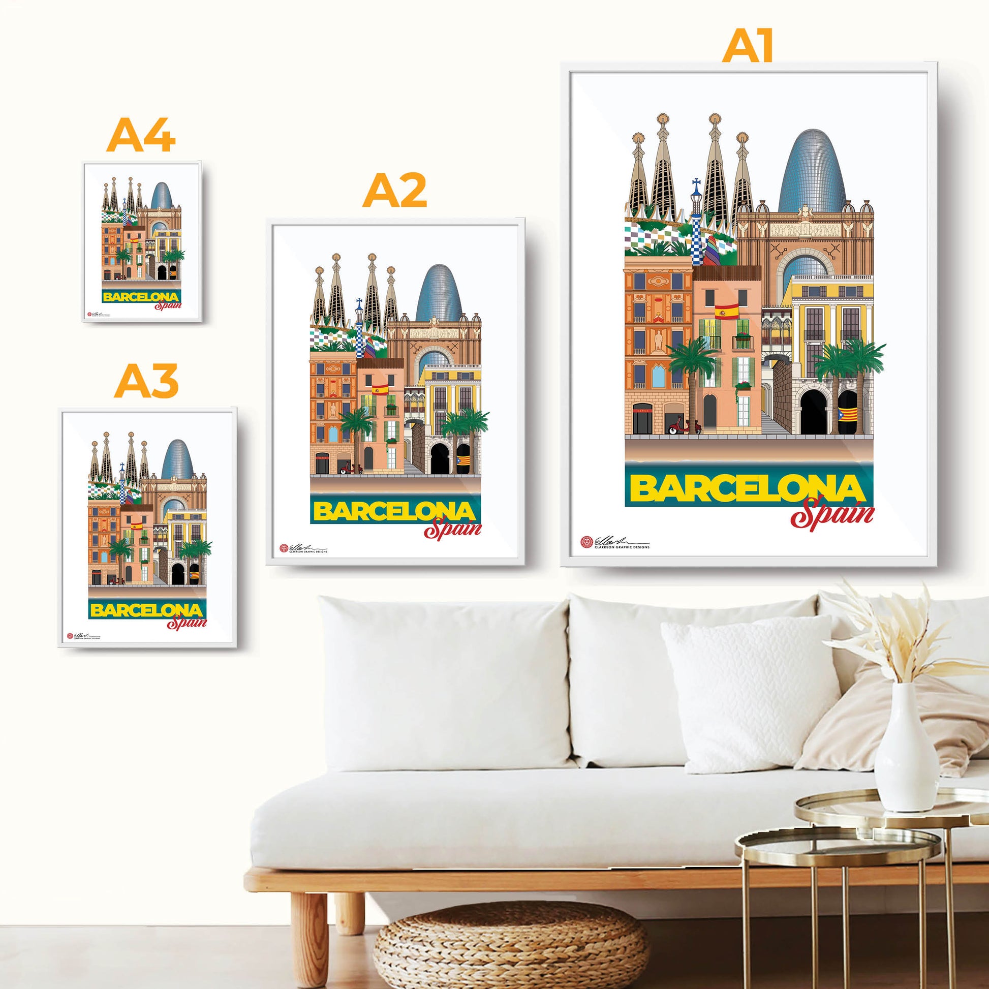 Barcelona Spain WORLDSCAPE COLLECTIVE artwork souvenir print size chart