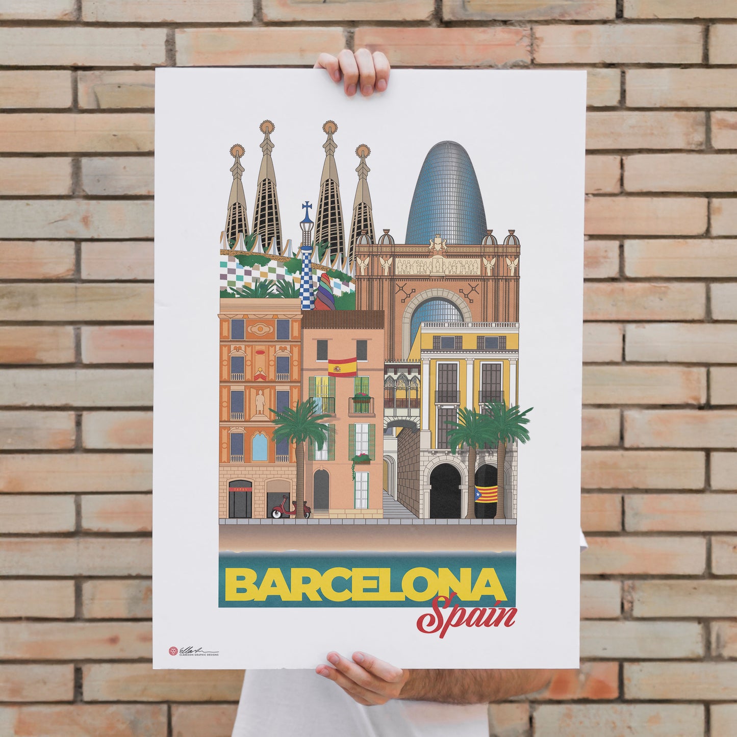 Barcelona Spain WORLDSCAPE COLLECTIVE artwork souvenir print held up