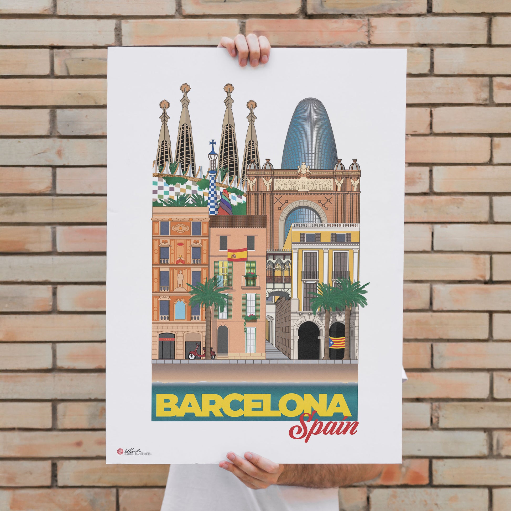 Barcelona Spain WORLDSCAPE COLLECTIVE artwork souvenir print held up