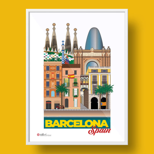 Barcelona Spain WORLDSCAPE COLLECTIVE artwork souvenir print framed