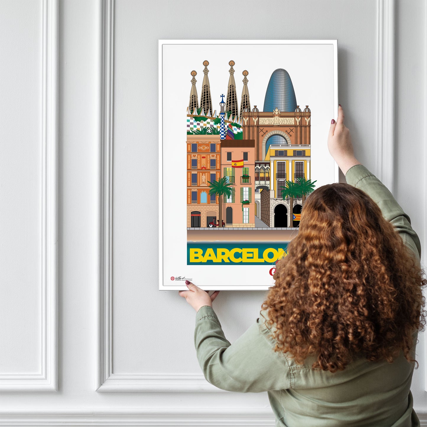 Barcelona Spain WORLDSCAPE COLLECTIVE artwork souvenir print hung on wall