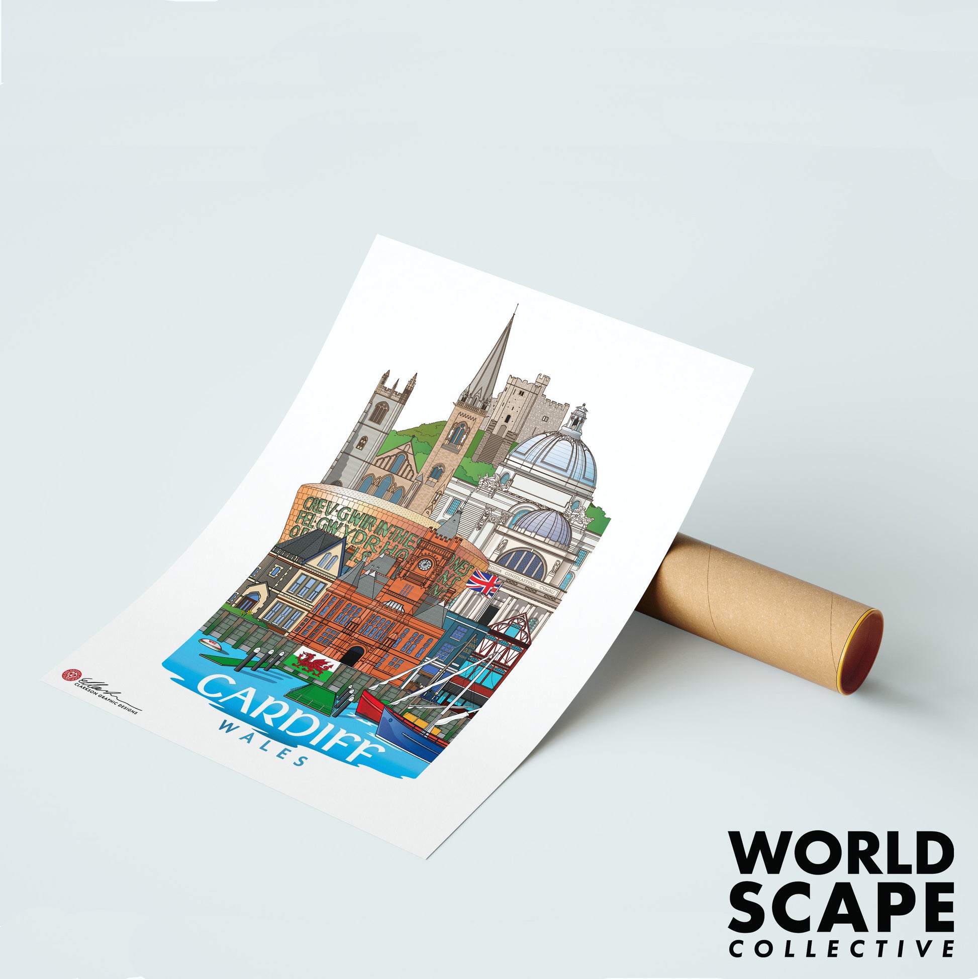 Capitals of the UK set worldscape artwork souvenir Cardiff unframed