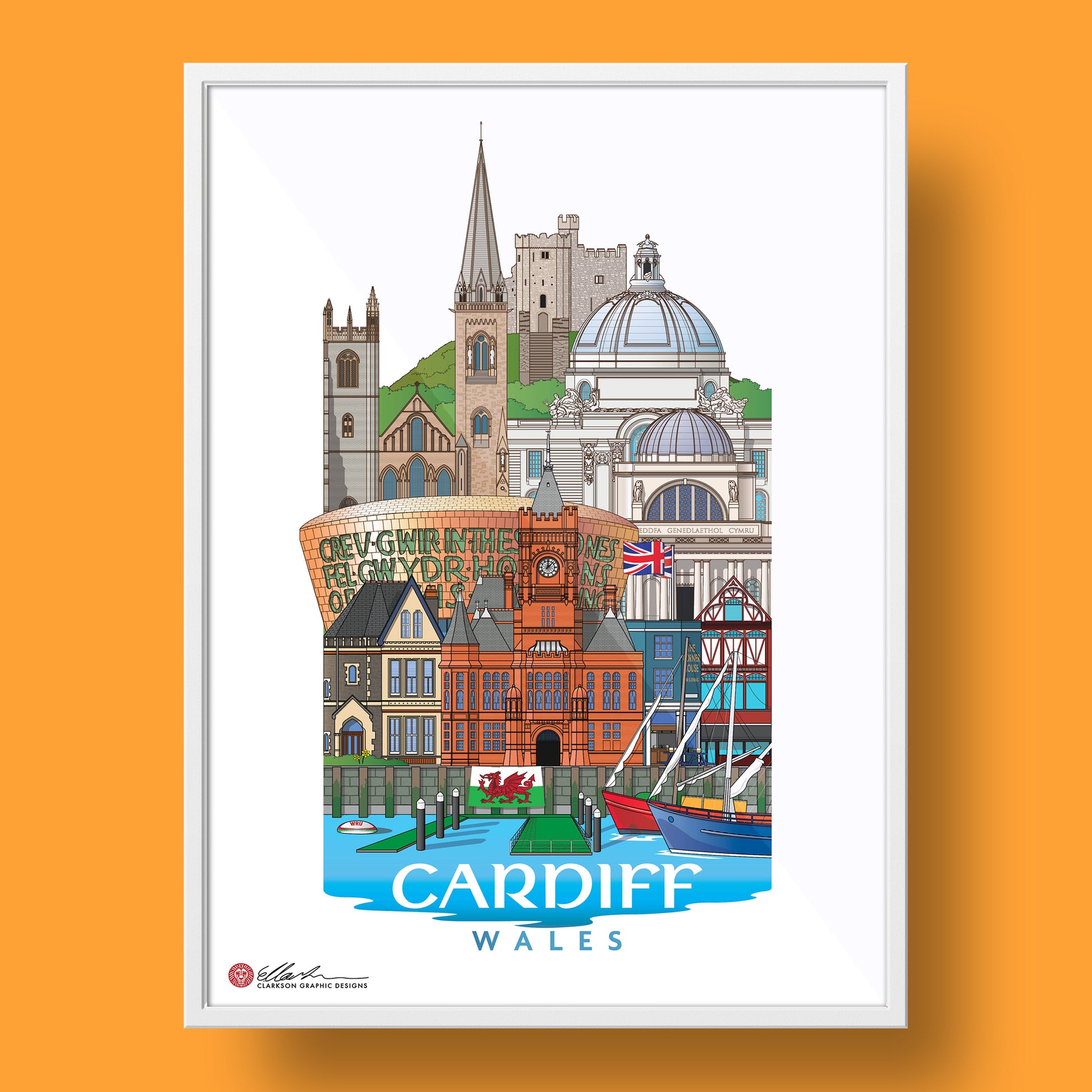 Capitals of the UK set worldscape artwork souvenir Cardiff  front