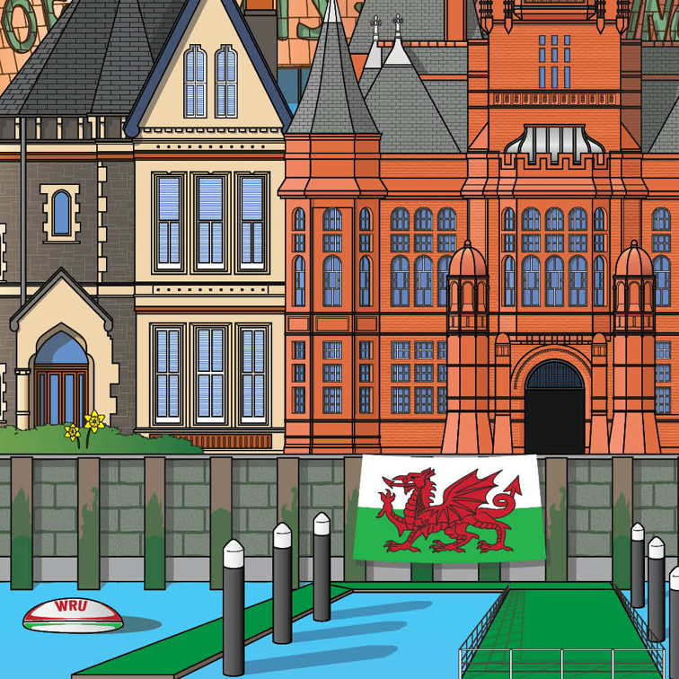 Cardiff Wales worldscape artwork souvenir expanded 3