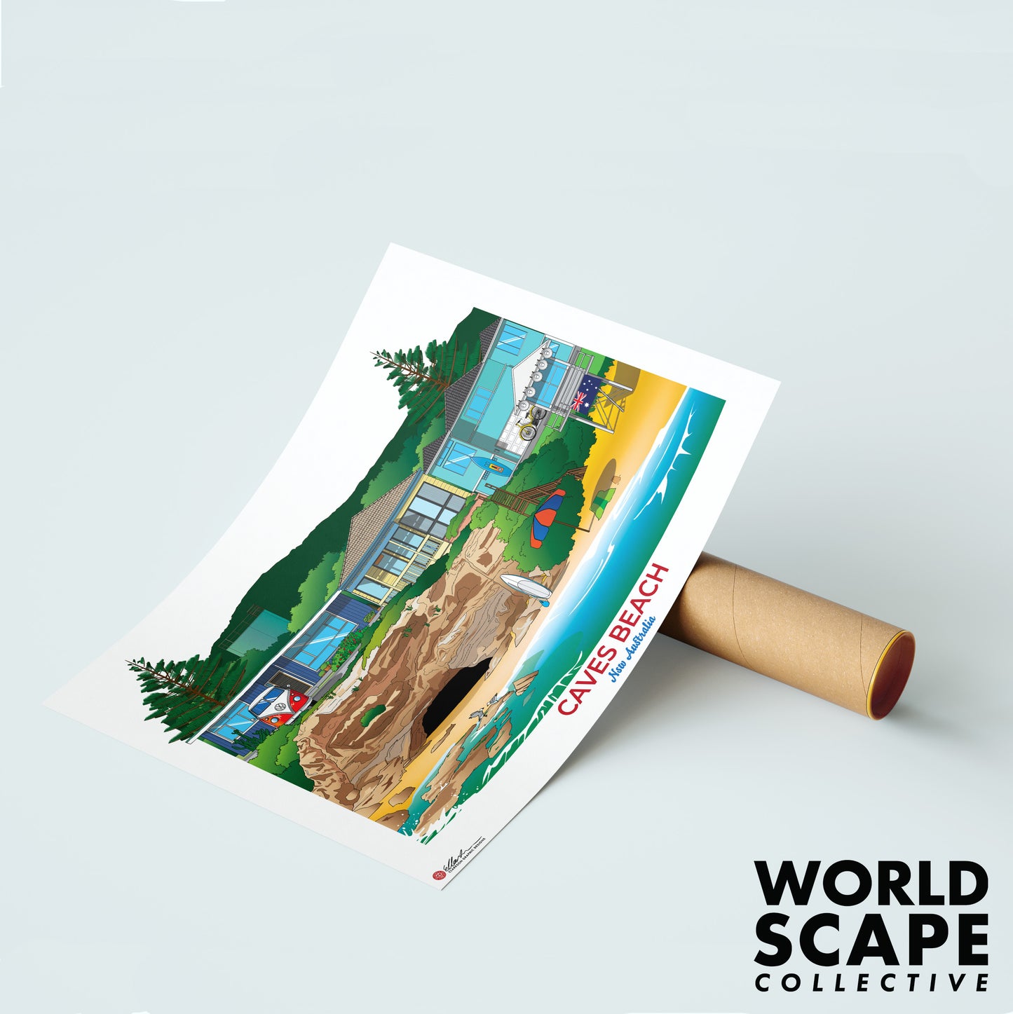 Caves Beach worldscape artwork souvenir unframed print front