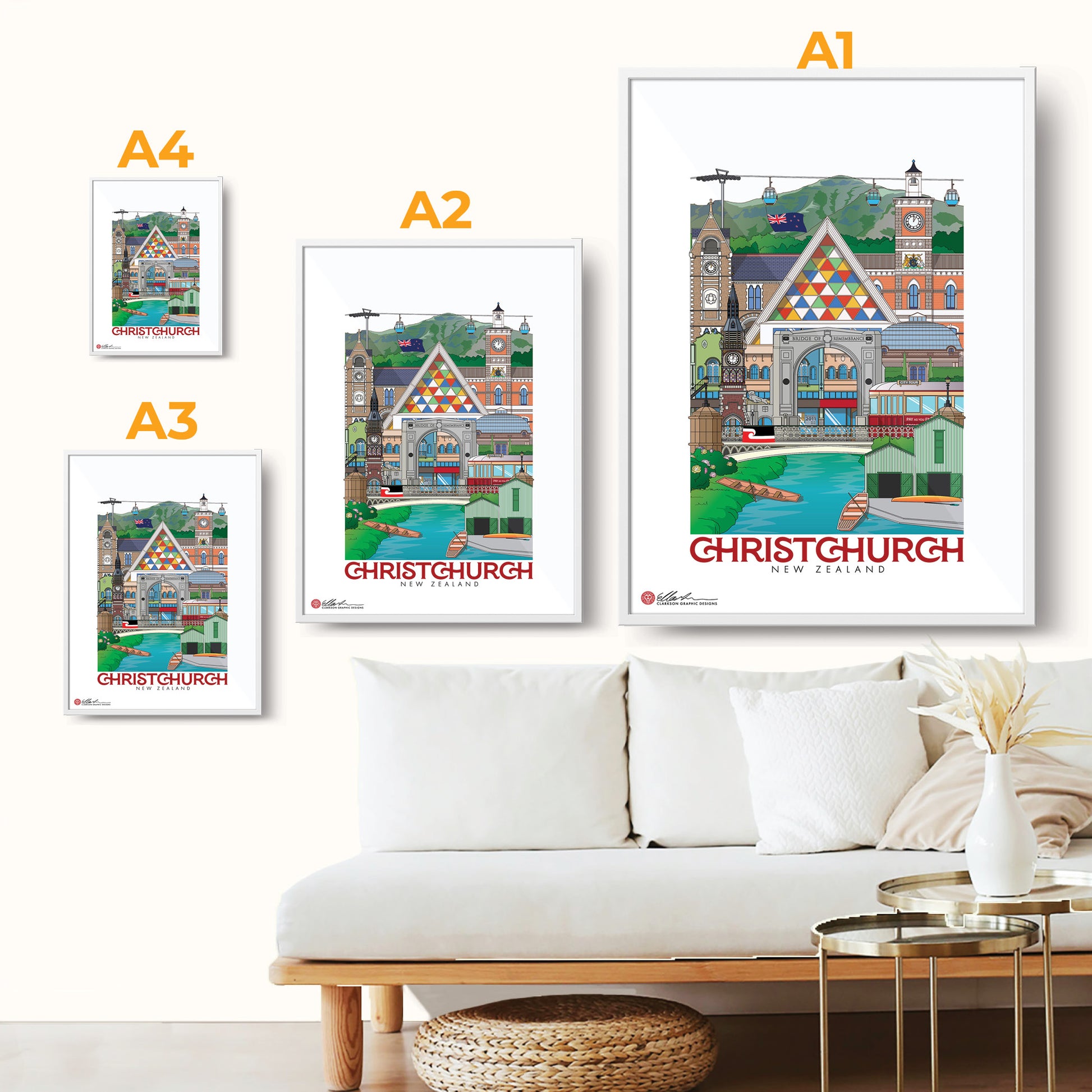 Christchurch New Zealand Artwork souvenir print frame sizes