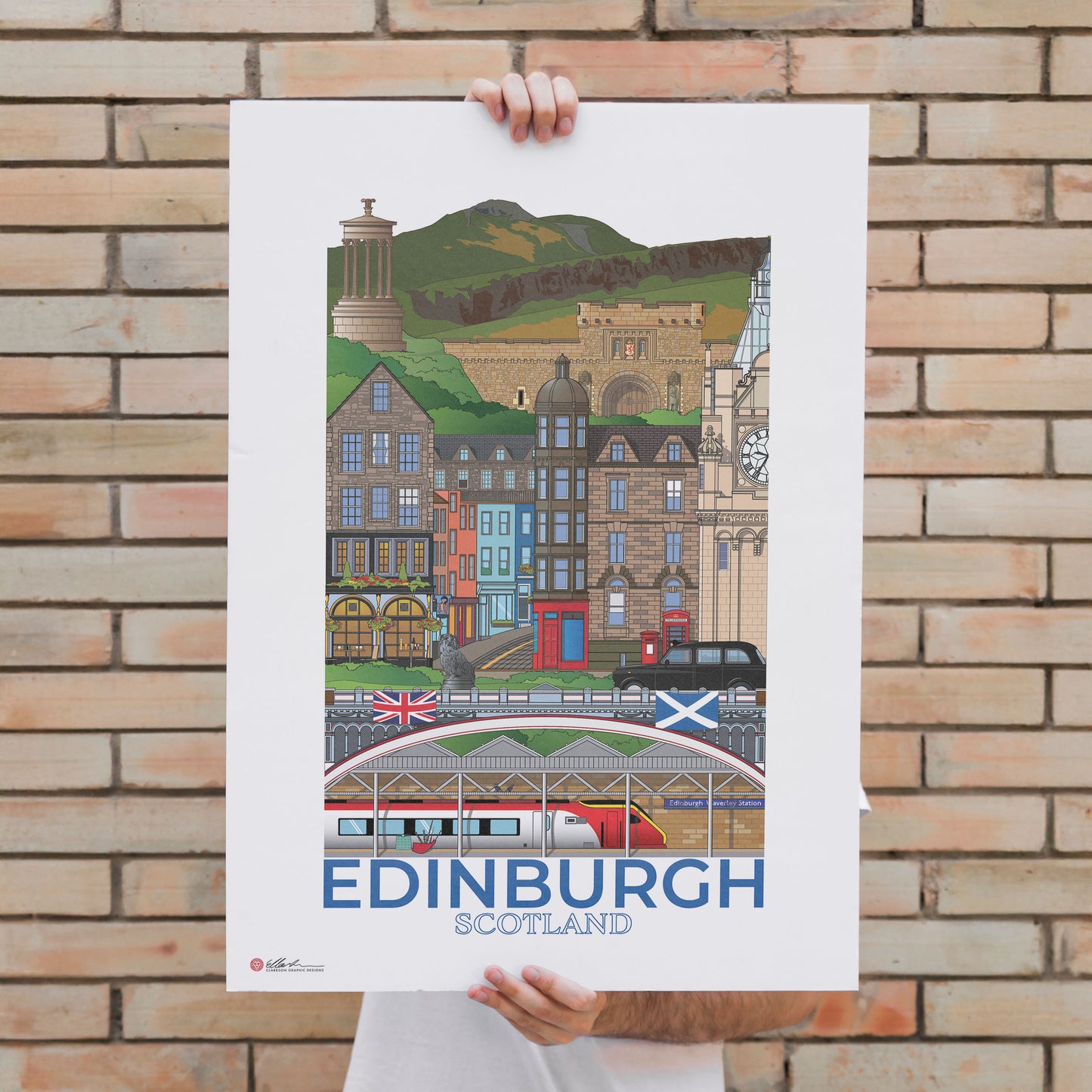 Capitals of the UK set worldscape artwork souvenir Edinburgh poster
