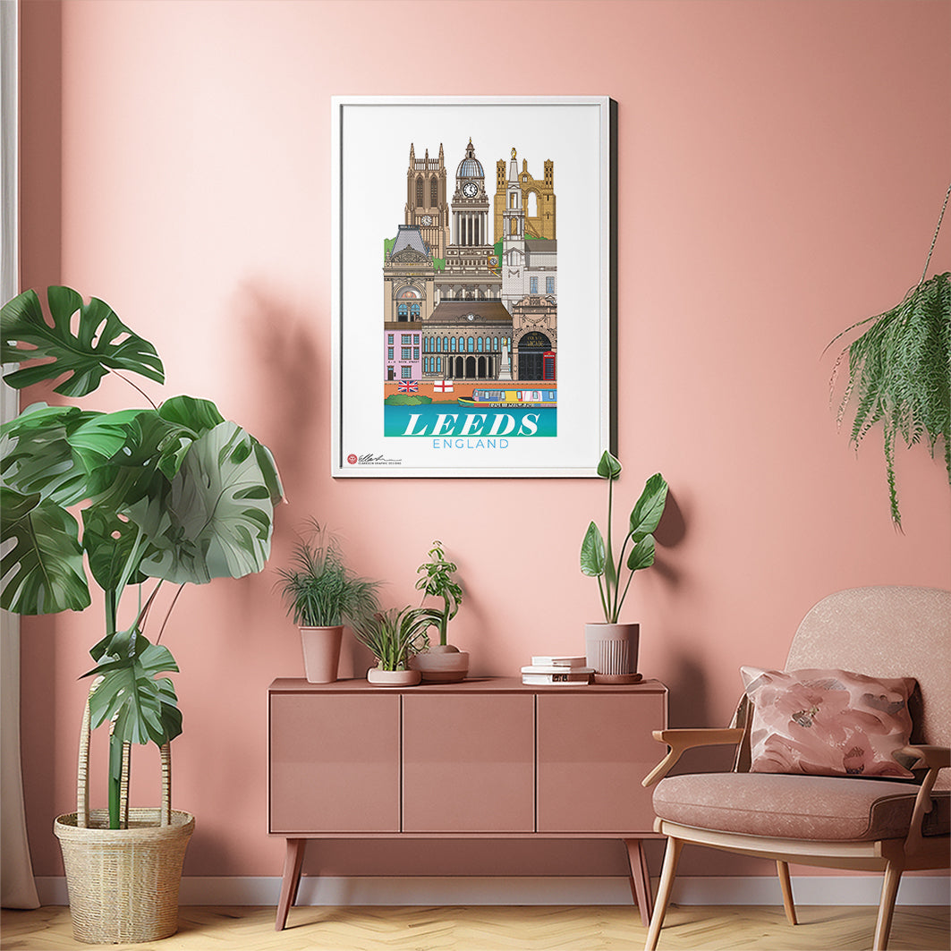 Leeds England worldscape artwork souvenir framed print on wall