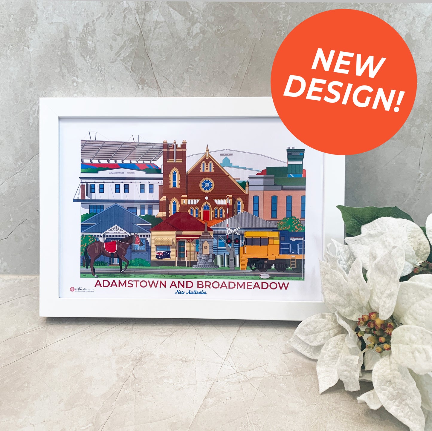 Adamstown and Broadmeadow Newcastle NSW Australia Worldscape souvenir artwork framed side