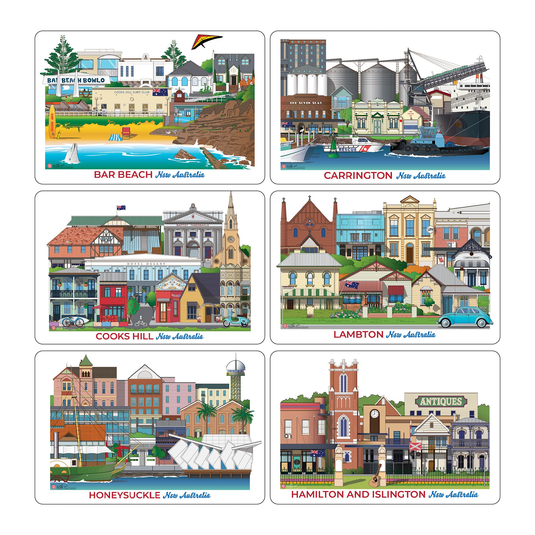 Newcastle Australia Playing Card Pack Deck of Cards Bar Beach, Carrington, Cooks Hill,  Lambton,  Honeysuckle, Hamilton and Islington,