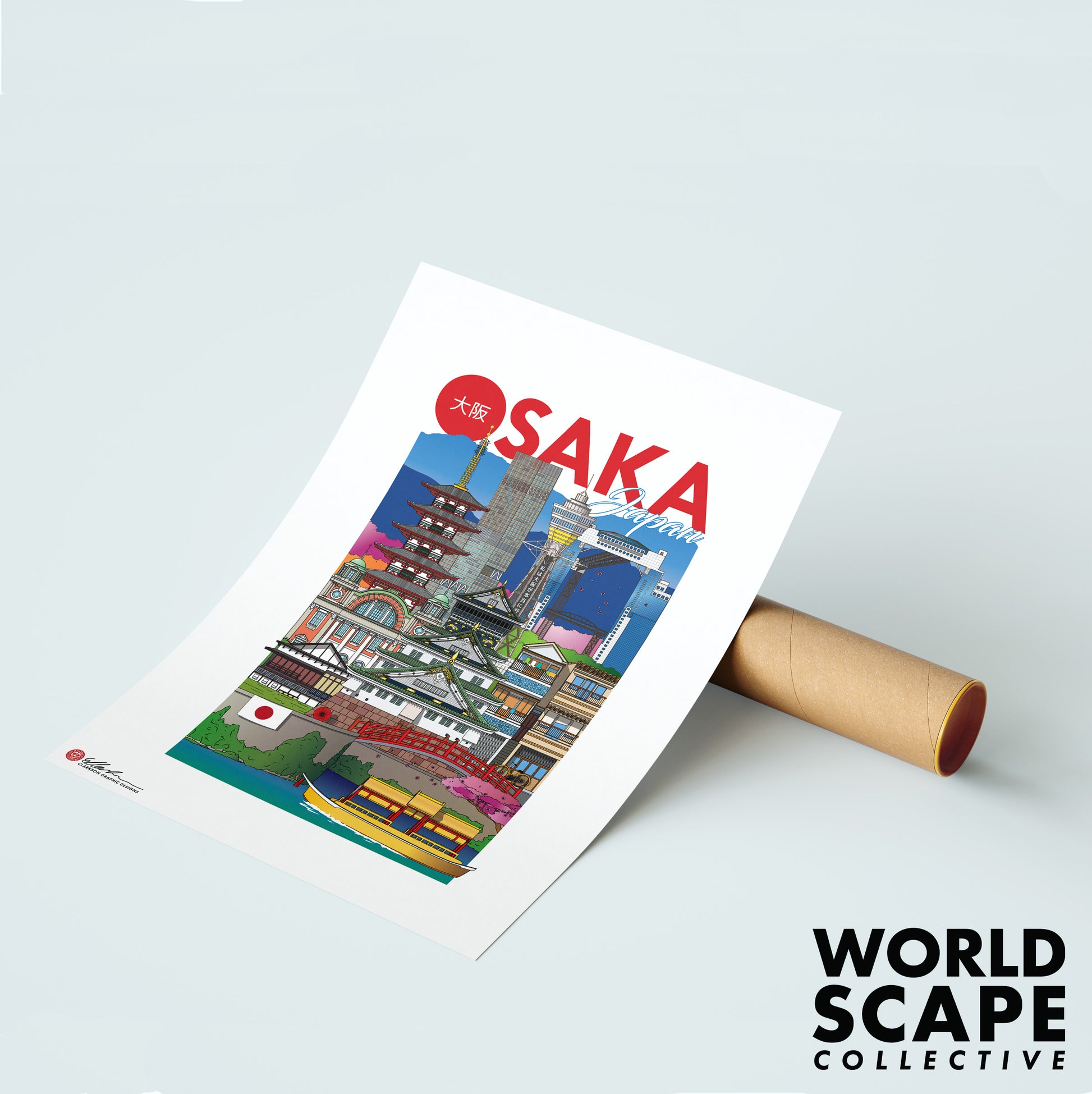 Osaka Japan artwork souvenir unframed print front