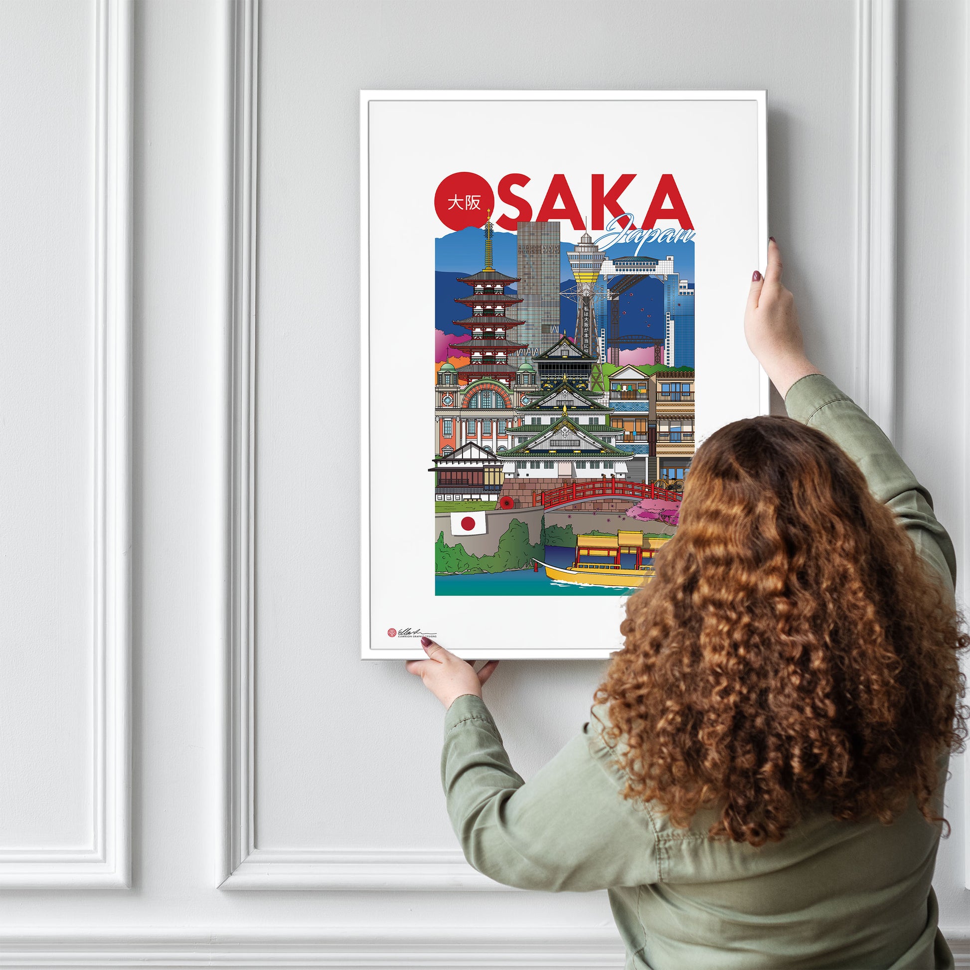 Osaka Japan artwork souvenir frame print wall hanging