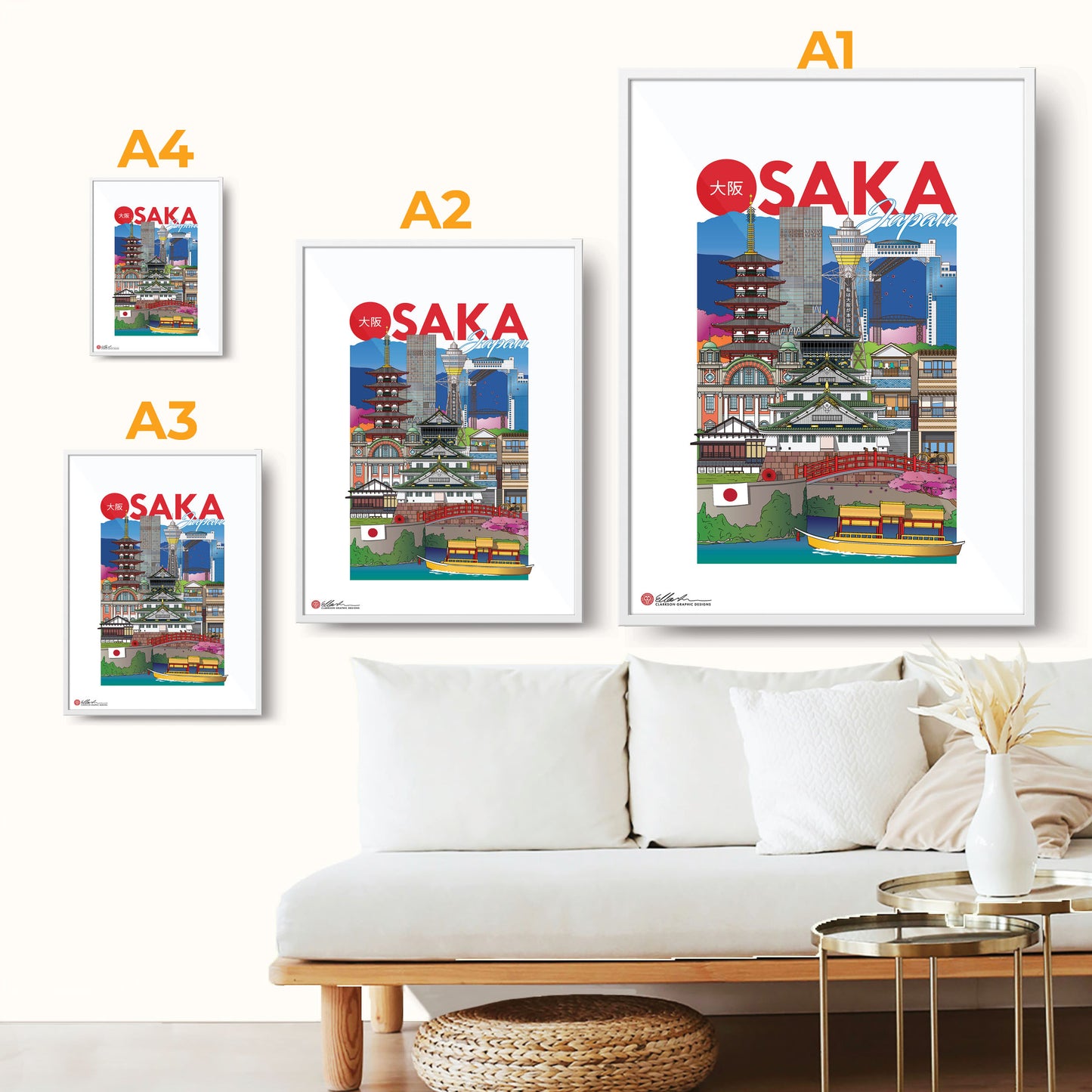 Osaka Japan artwork souvenir frame multiple