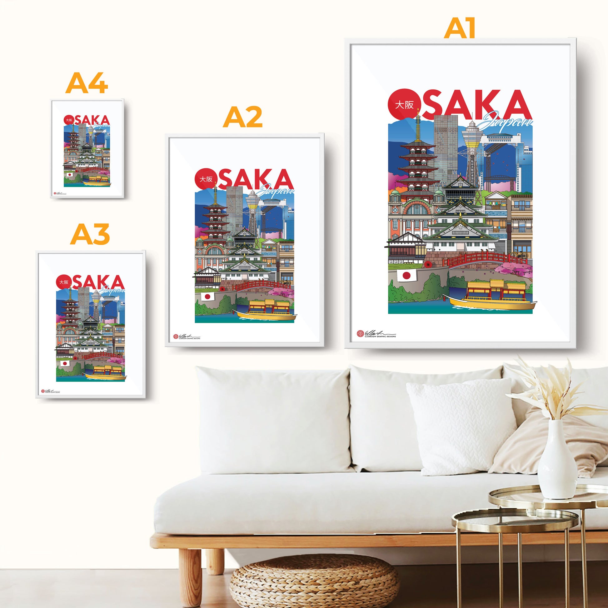 Osaka Japan artwork souvenir frame multiple