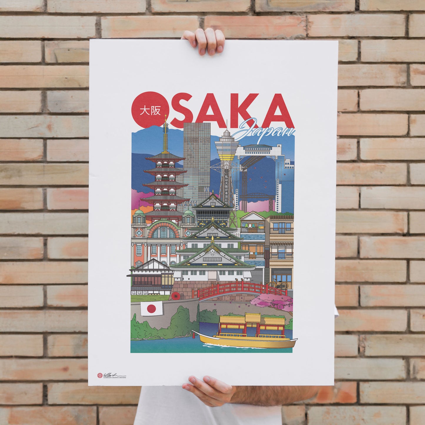 Osaka Japan artwork souvenir unframed print held