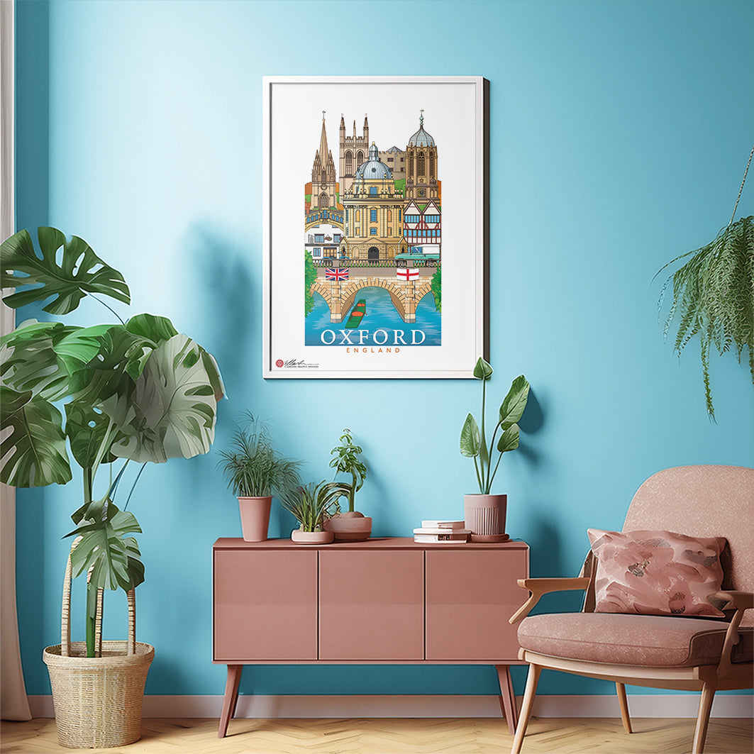 Oxford England worldscape souvenir framed on wall