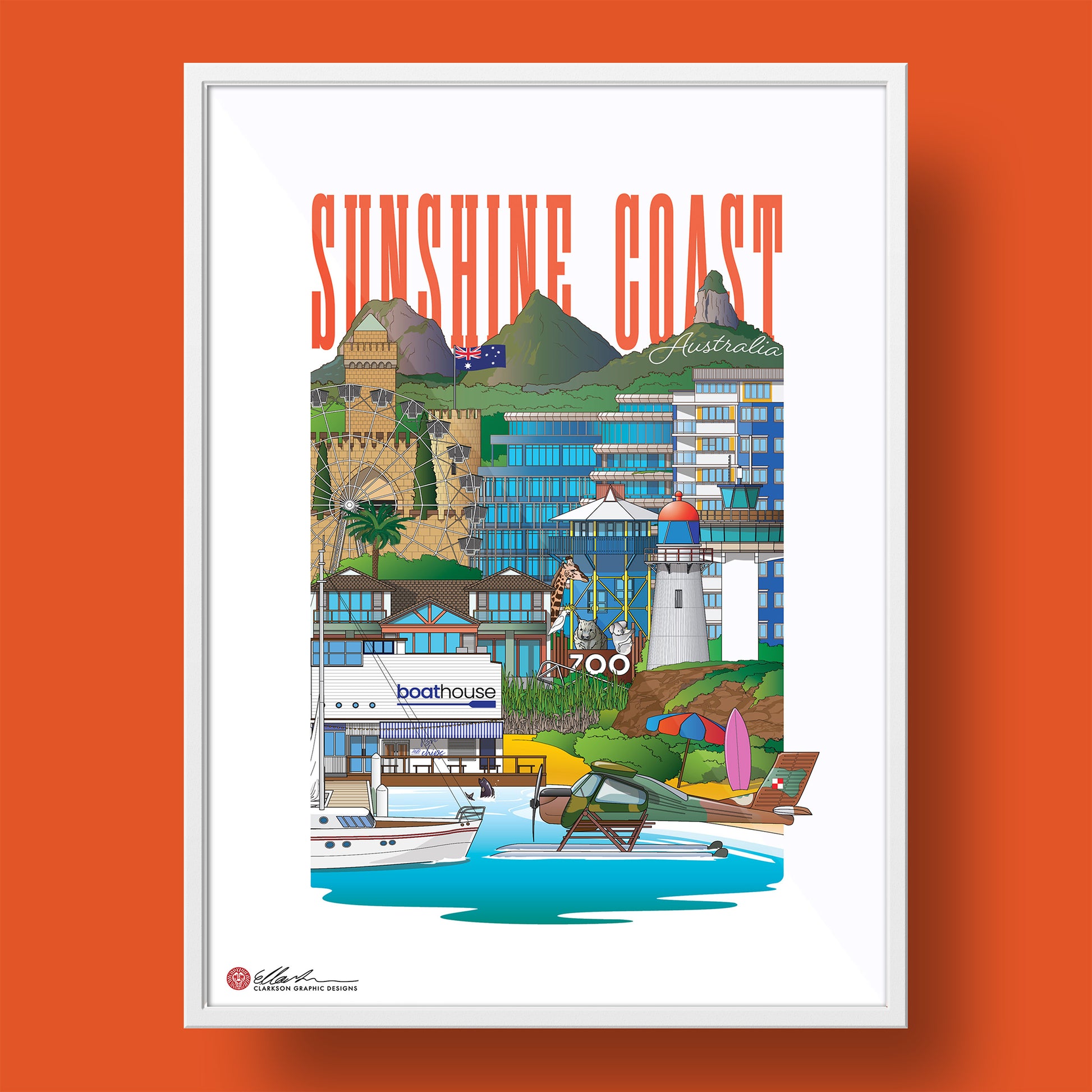 Sunshine Coast QLD Australia souvenir artwork print framed front
