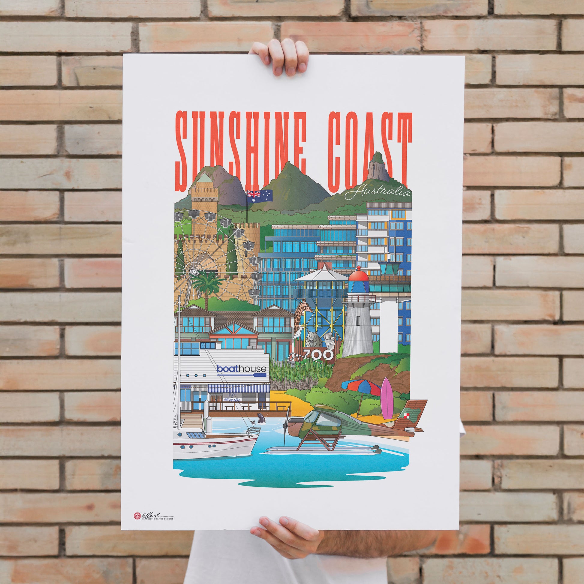 Sunshine Coast QLD Australia souvenir artwork print unframed held in hand