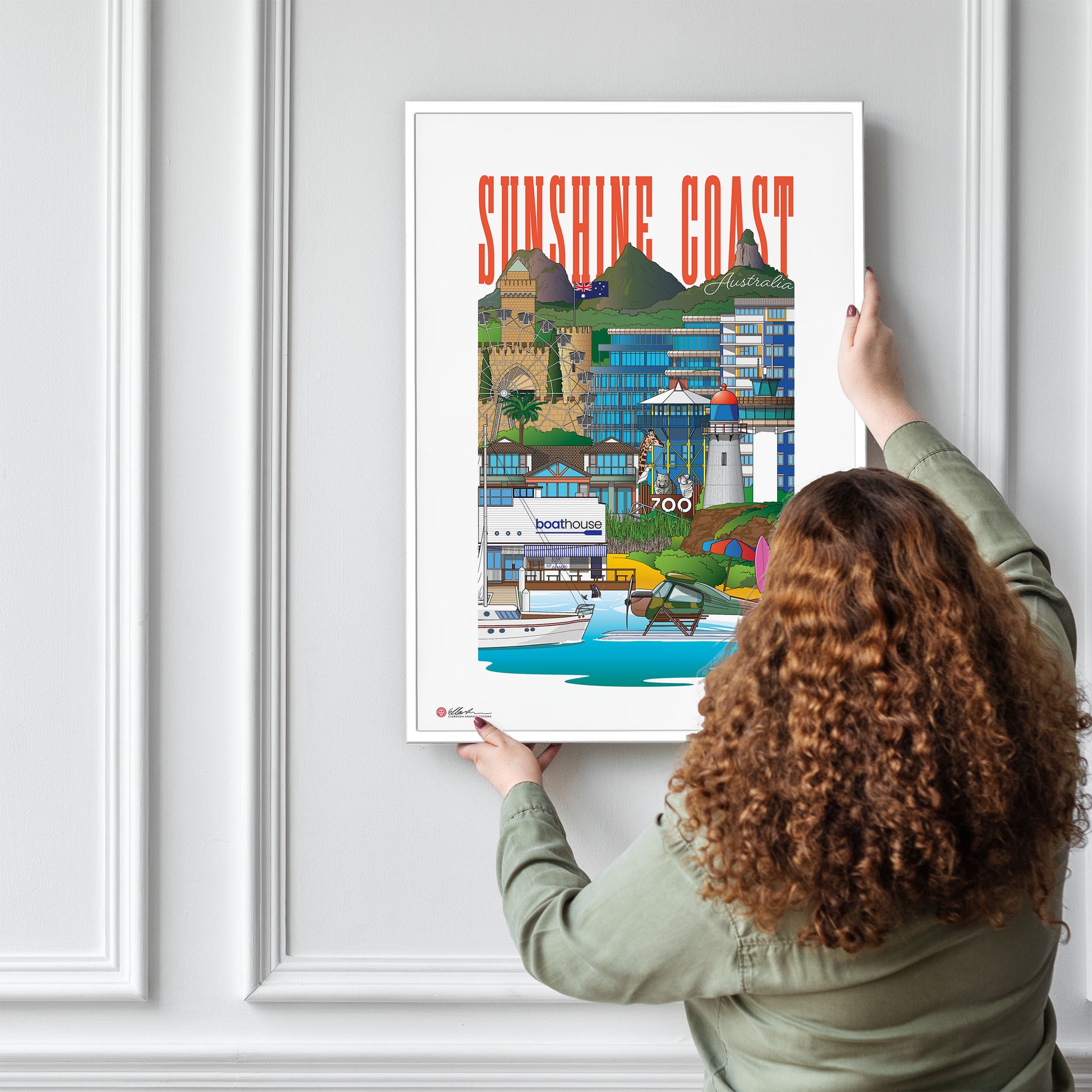 Sunshine Coast QLD Australia souvenir artwork print hung on wall framed print artwork