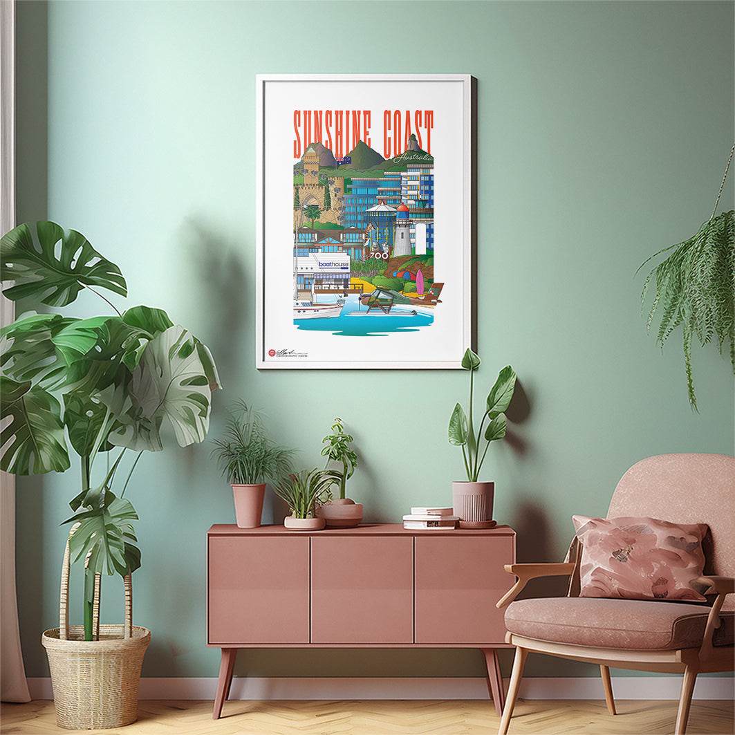Sunshine Coast QLD Australia souvenir artwork print framed print on wall