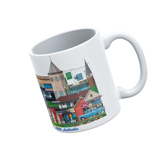 Hamilton Newcastle NSW Australia souvenir artwork mug Sydney Junction Hotel, Kent Hotel, Exchange Hotel, Bennett Hotel,