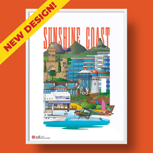 Sunshine Coast QLD Australia souvenir artwork print framed
